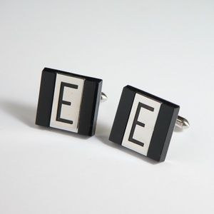 Vtg Modern Swank Cufflinks Silver Tone Initial E